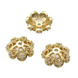 colorfast copper bead pave zircon, gold plated, approx 13mm dia
