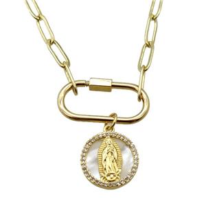 copper necklace with carabiner lock, Jesus, gold plated, approx 4x11mm, 44cm length