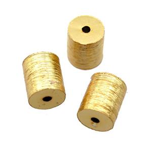 brushed copper tube beads, gold plated, unfade, approx 8-9.5mm