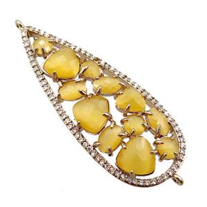 copper teardrop connector paved zircon with yellow crystal glass, hollow, gold plated, approx 19-50mm