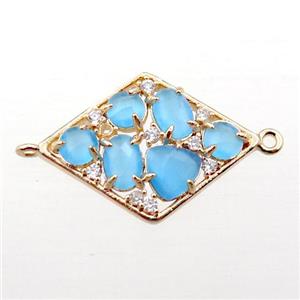 copper polygon connector paved zircon with blue crystal glass, hollow, gold plated, approx 19-25mm