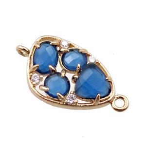 copper teardrop connector paved zircon with blue crystal glass, hollow, gold plated, approx 12-18mm
