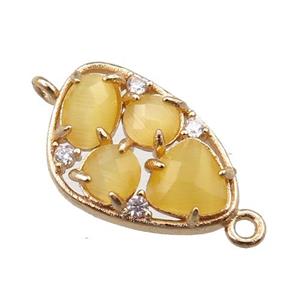 copper teardrop connector paved zircon with yellow crystal glass, hollow, gold plated, approx 12-18mm