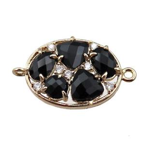 copper oval connector paved zircon with black crystal glass, hollow, gold plated, approx 15-20mm