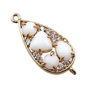 copper teardrop connector paved zircon with white crystal glass, hollow, gold plated, approx 12-22mm