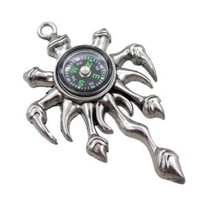 zinc charm pendant with compass, approx 37-53mm