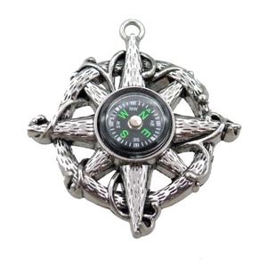 zinc charm pendant with compass, approx 43mm
