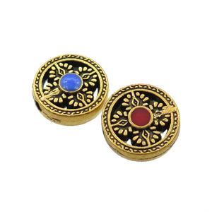 tibetan style zinc button beads, antique gold, approx 17mm dia