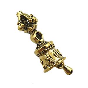 Tibetan KingKong Bell charm zinc pendant, antique gold, approx 8-25mm