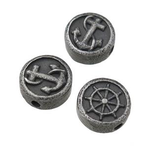 Stainless Steel button coin beads, anchor, approx 10.5mm