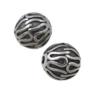 round Stainless Steel beads, antique silver, approx 9.5mm