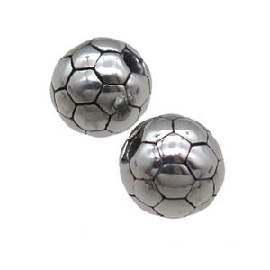 round Stainless Steel football beads, antique silver, approx 8mm