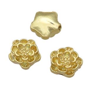 copper flower beads, unfaded, duck-gold, approx 10mm