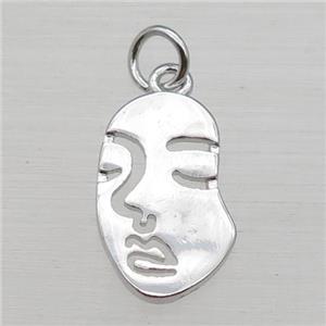 copper face charm pendant, platinum plated, approx 10-16mm