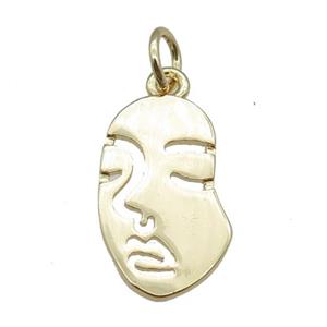 copper face charm pendant, gold plated, approx 10-16mm