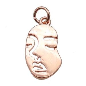copper face charm pendant, rose gold, approx 10-16mm