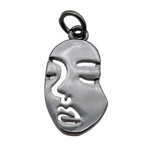 copper face charm pendant, black plated, approx 10-16mm