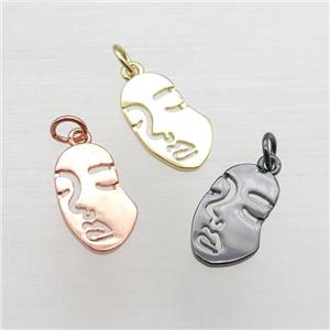 copper face charm pendant, mixed, approx 10-16mm
