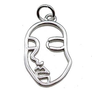 copper face charm pendant, platinum plated, approx 12-18mm