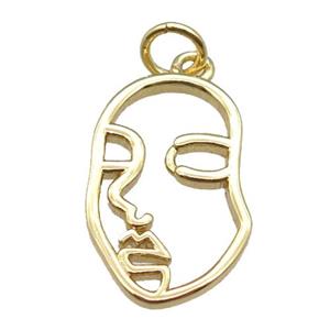 copper face charm pendant, gold plated, approx 12-18mm
