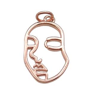 copper face charm pendant, rose gold, approx 12-18mm