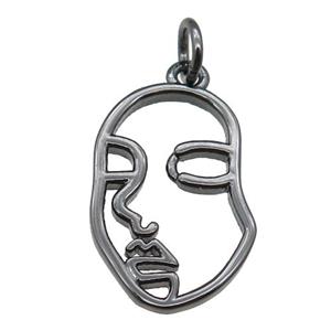 copper face charm pendant, black plated, approx 12-18mm