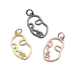 copper face charm pendant, mixed, approx 12-18mm
