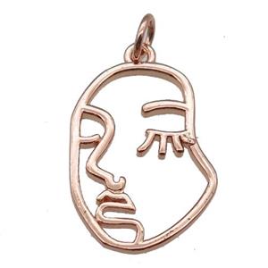 copper face charm pendant, rose gold, approx 14-20mm