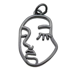 copper face pendant, black plated, approx 14-20mm