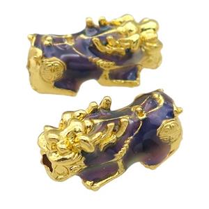 Alloy Pixiu Beads Enamel Variety-Color Gold Plated, approx 14-29mm, 4mm hole