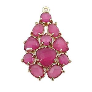copper Tree pendant pave hotpink Cat Eye Crystal, gold plated, approx 20-30mm