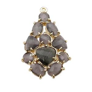 copper Tree pendant pave smoky Cat Eye Crystal, gold plated, approx 20-30mm