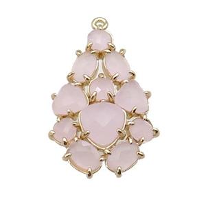 copper Tree pendant pave lt.pink Cat Eye Crystal, gold plated, approx 20-30mm