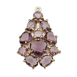 copper Tree pendant pave purple Cat Eye Crystal, gold plated, approx 20-30mm