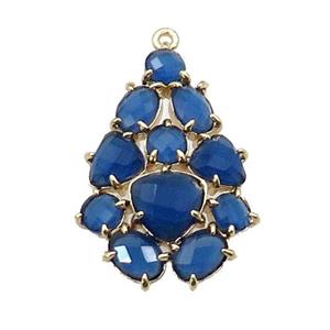 copper Tree pendant pave blue Cat Eye Crystal, gold plated, approx 20-30mm