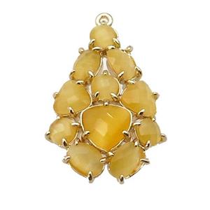copper Tree pendant pave yellow Cat Eye Crystal, gold plated, approx 20-30mm