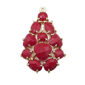 copper Tree pendant pave red Cat Eye Crystal, gold plated, approx 20-30mm