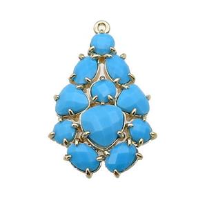 copper Tree pendant pave blue Cat Eye Crystal, gold plated, approx 20-30mm