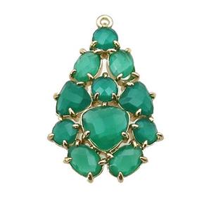 copper Tree pendant pave green Cat Eye Crystal, gold plated, approx 20-30mm