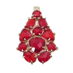 copper Tree pendant pave red Cat Eye Crystal, gold plated, approx 20-30mm