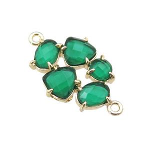 copper oval connector pave green Cat Eye Crystal, gold plated, approx 13-18mm
