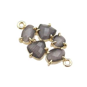 copper oval connector pave gray Cat Eye Crystal, gold plated, approx 13-18mm