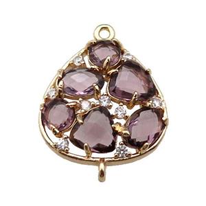copper teardrop connector pave purple Cat Eye Crystal, gold plated, approx 18-20mm