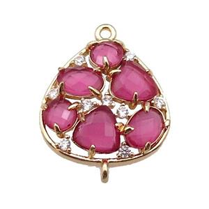 copper teardrop connector pave hotpink Cat Eye Crystal, gold plated, approx 18-20mm