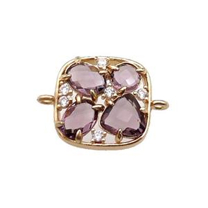 copper square connector pave purple Cat Eye Crystal, gold plated, approx 15mm
