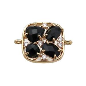 copper square connector pave black Cat Eye Crystal, gold plated, approx 15mm