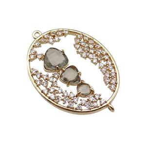 copper oval connector pave smoky Cat Eye Crystal, gold plated, approx 27-33mm