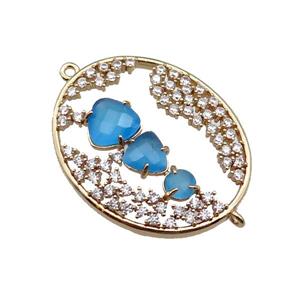copper oval connector pave blue Cat Eye Crystal, gold plated, approx 27-33mm
