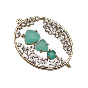 copper oval connector pave green Cat Eye Crystal, gold plated, approx 27-33mm