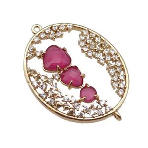 copper oval connector pave hotpink Cat Eye Crystal, gold plated, approx 27-33mm